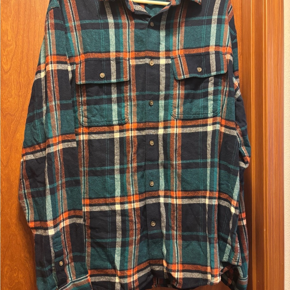 Old Navy Teal Navy Orange Plaid Shirt